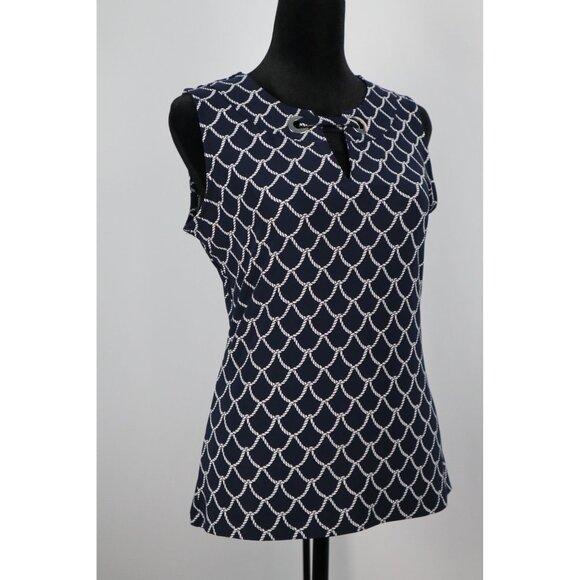 Tommy Hilfiger Women's Navy Sleeveless Top with Rope Pattern &‎ Lace-Up Neckline - Picture 1 of 9